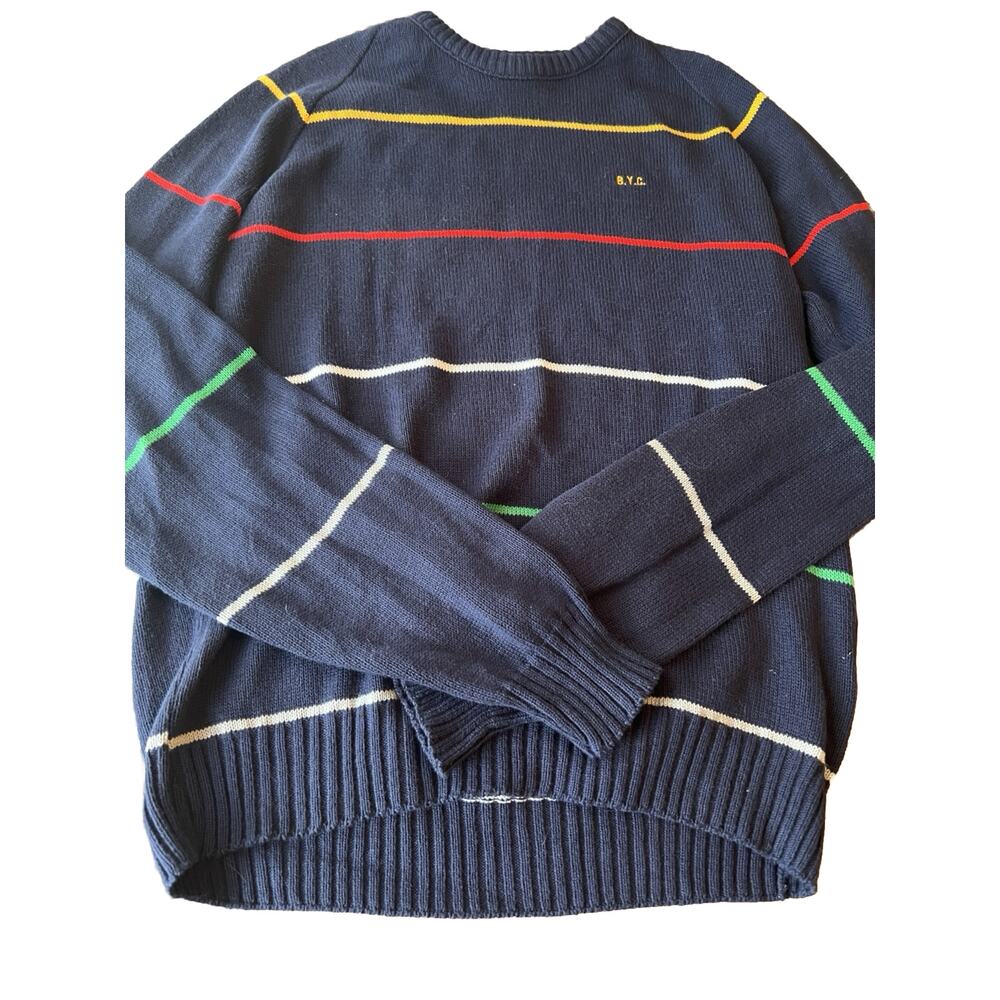 Ferranti California Men Vintage Sweater Medium Knit 100% Cotton Stripped Prep